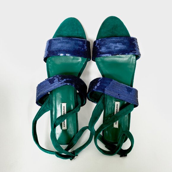 NWOB Handmade THE CURRENT NEW YORK Designer Sequin & Suede Leather Wedge Sandals - Picture 3 of 4